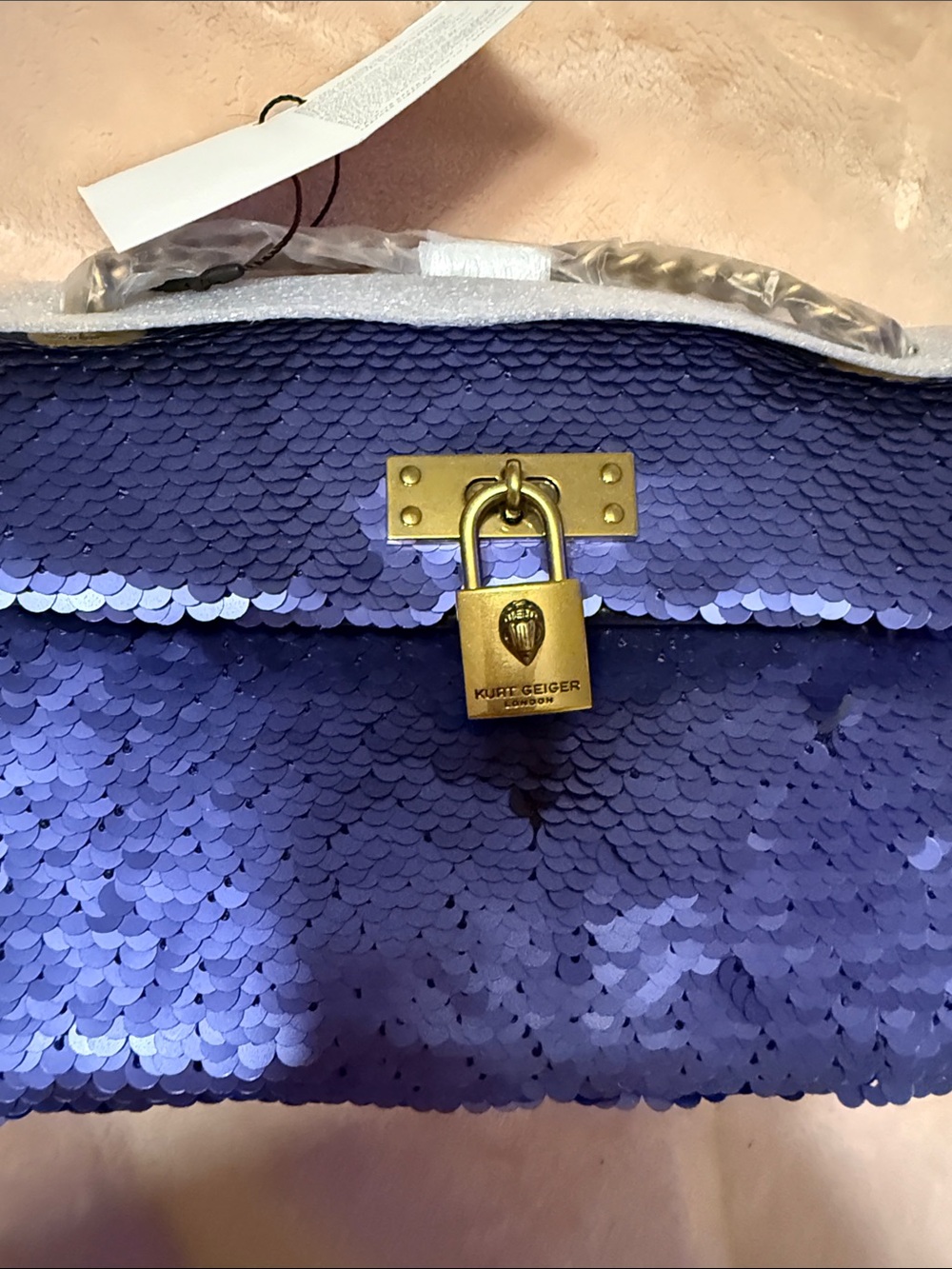 Kurt Geiger Purple Sequin Padlock Clutch